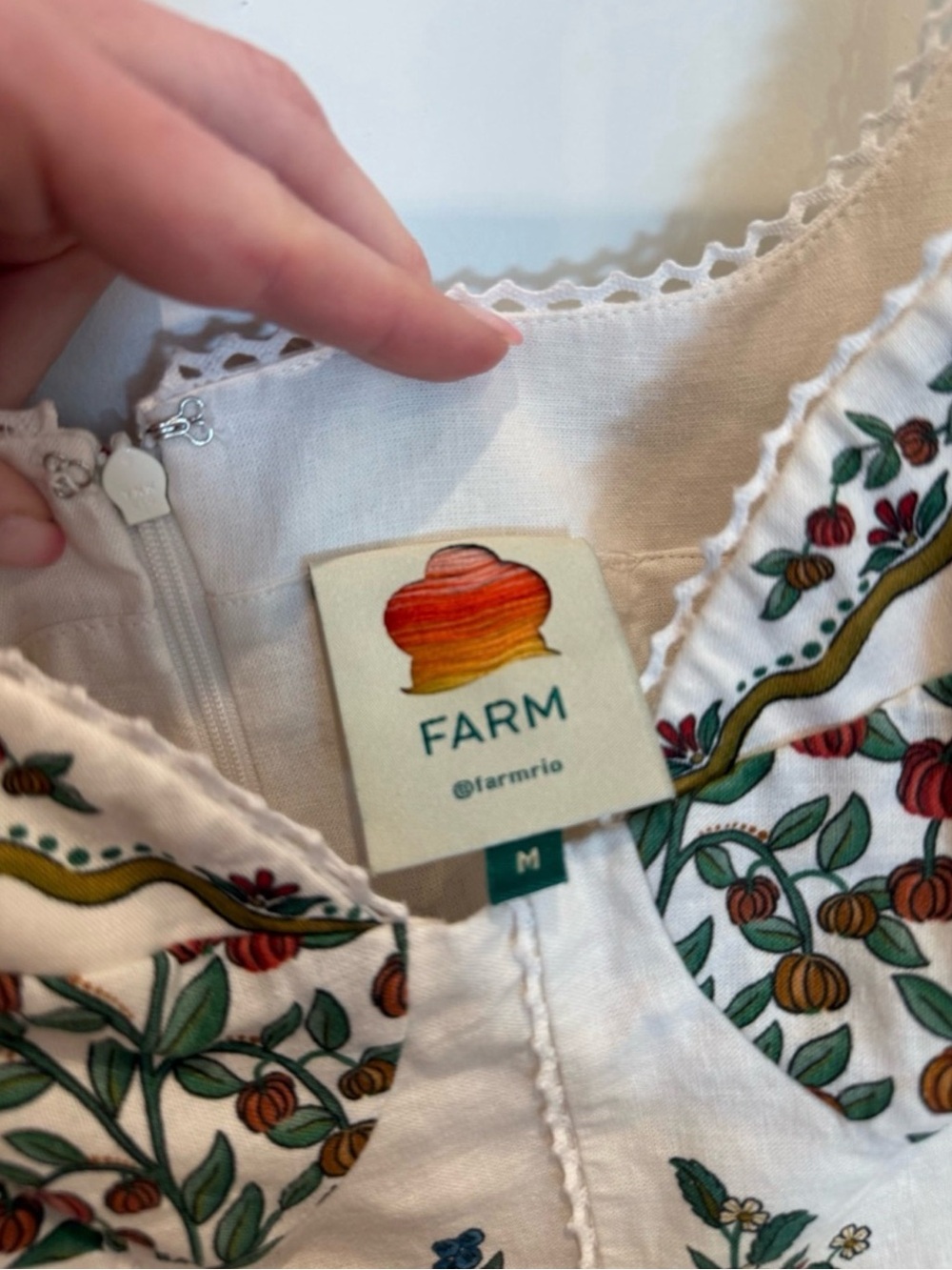 FARM Rio Off-White Fruit Beauty 4th of July linen Maxi Dress M - Picture 5 of 10